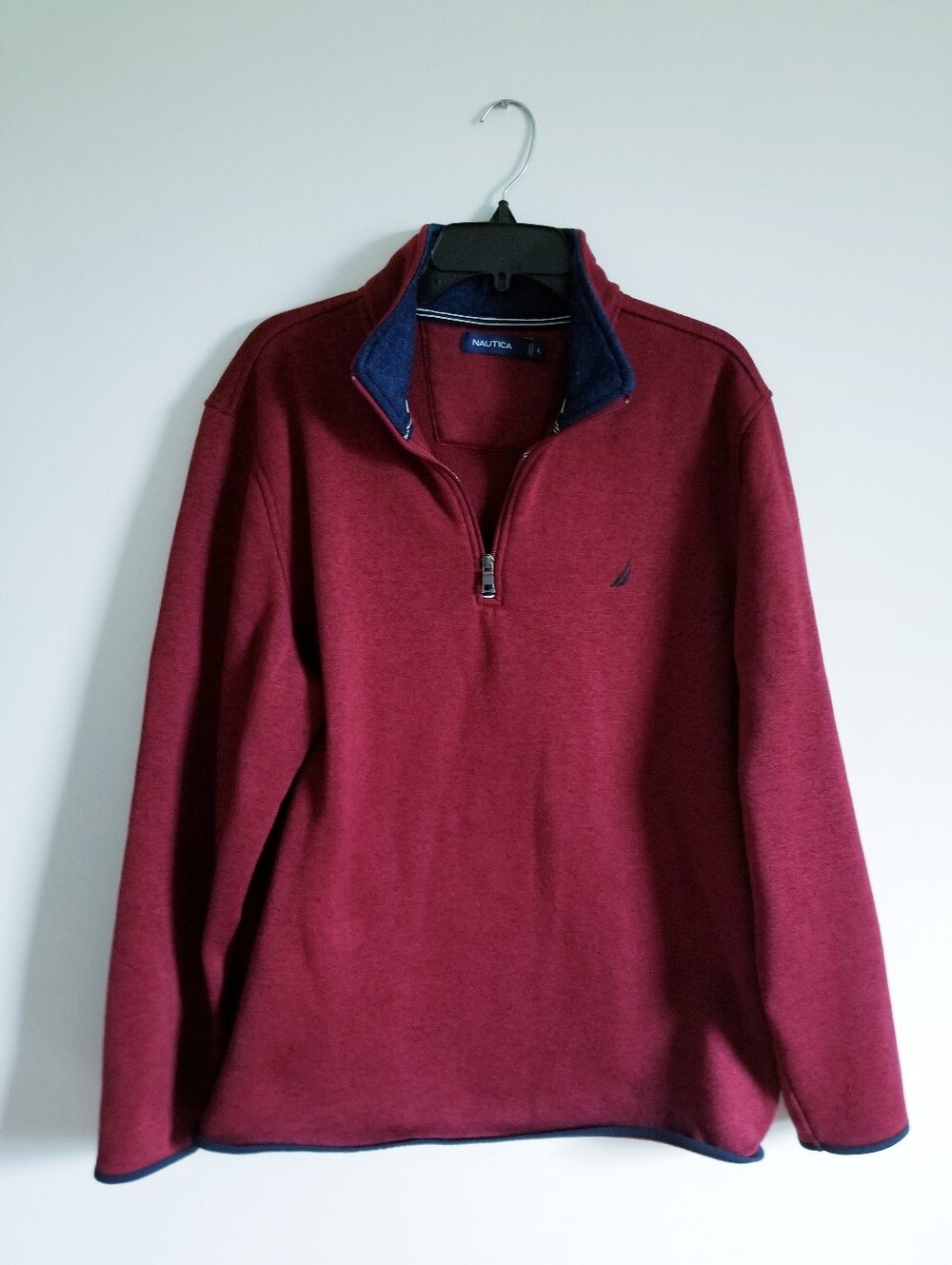 Nautica Men’s Burgundy Half-Zip Sweater with Navy Trim